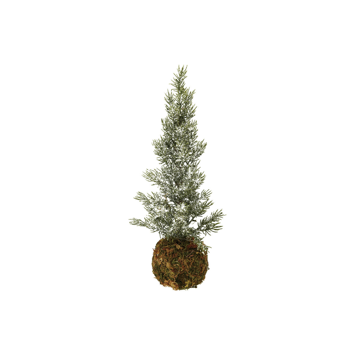 15-3/4"H Faux Fir Tree with Moss Ball Base, Frost Finish