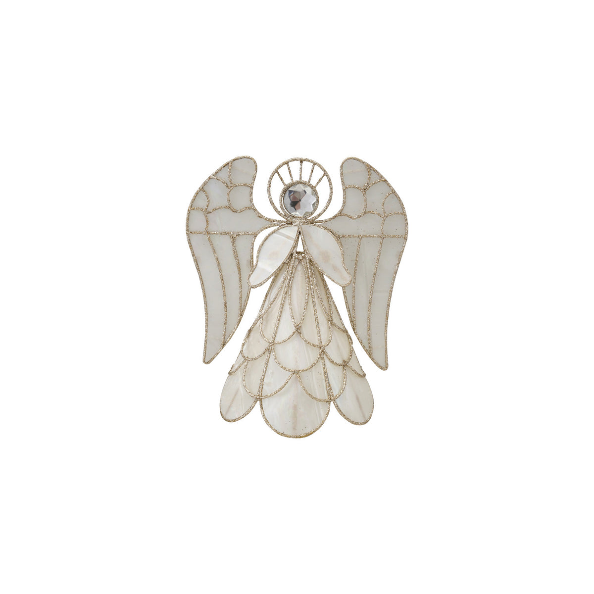 Metal & Faux Capiz Angel Tree Topper with Gold Glitter & Acrylic Jewel