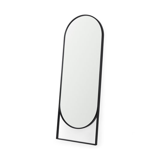 Black Metal Rounded Arch Floor Mirror