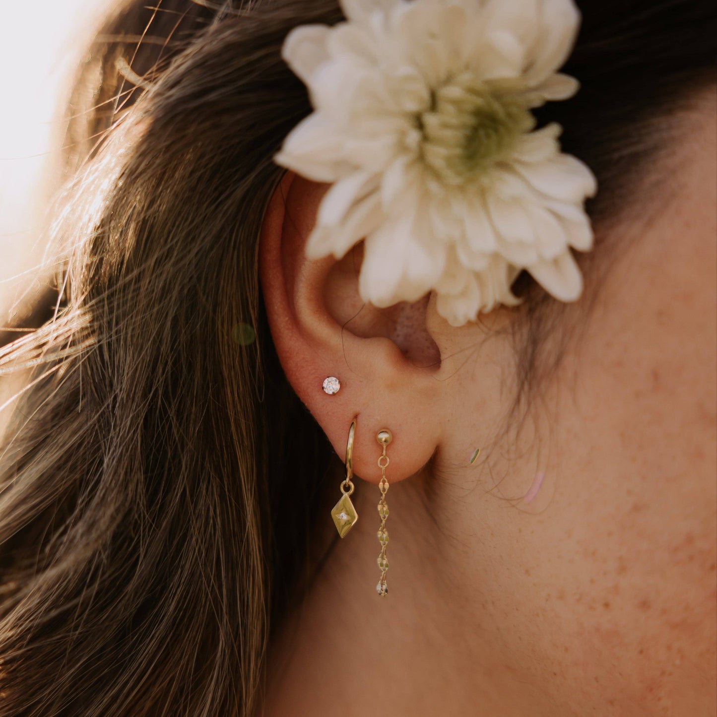 Diamond Flat Back Studs: Gold