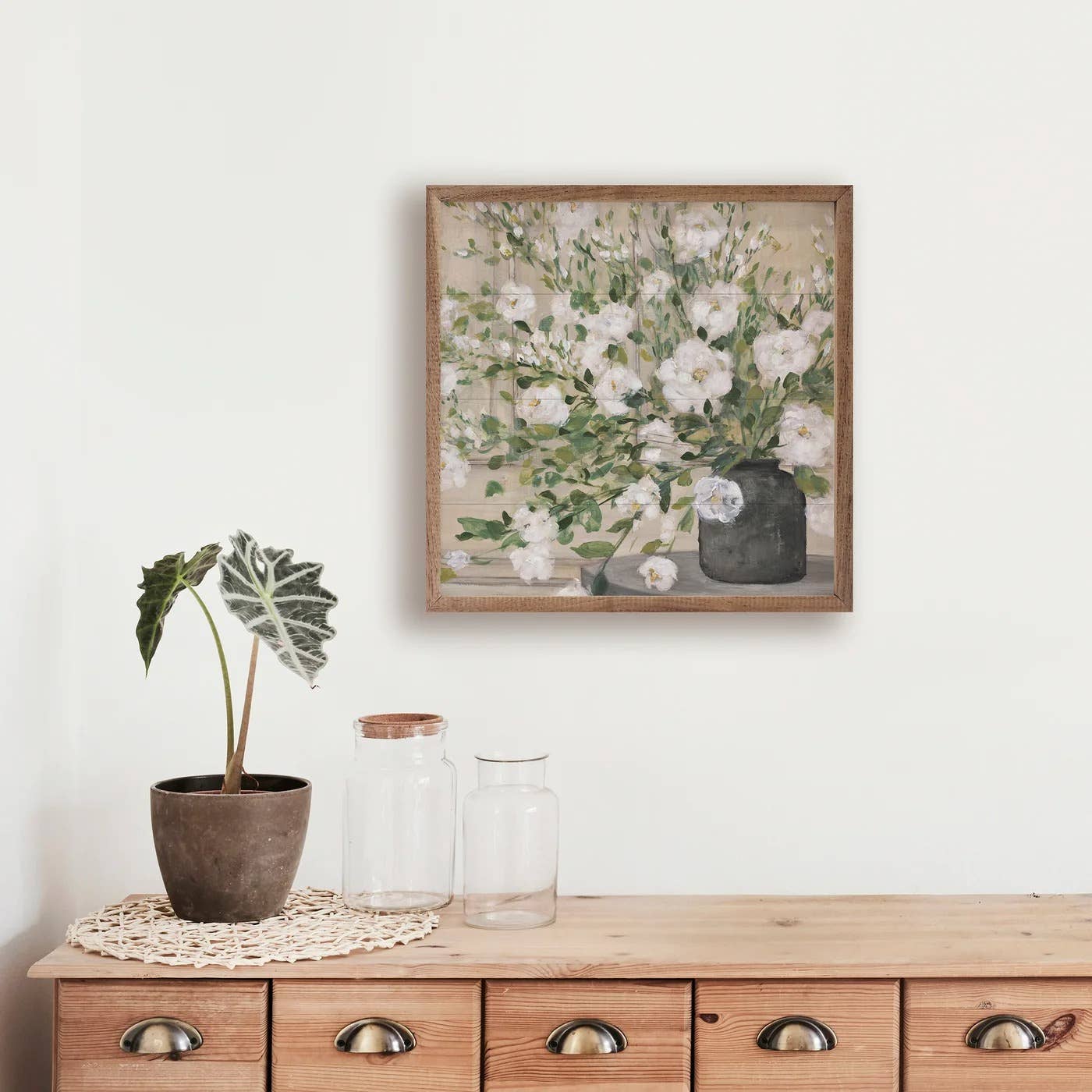 White Bouquet Gray Vase By Julia Purinton: 24 x 24 x 1.5