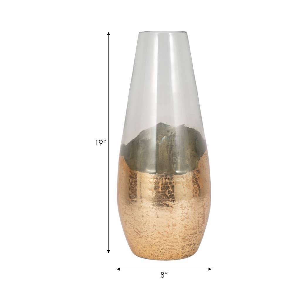 Glass Gold Dipped Tapered Decorative Vase - Clear, 19 in.