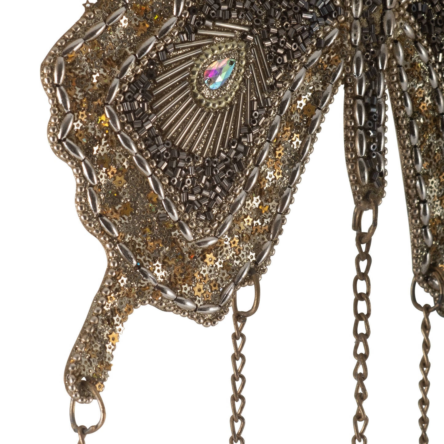 Wind Chime - Gold Metal Beads Mosaic Butterfly, 24 in.