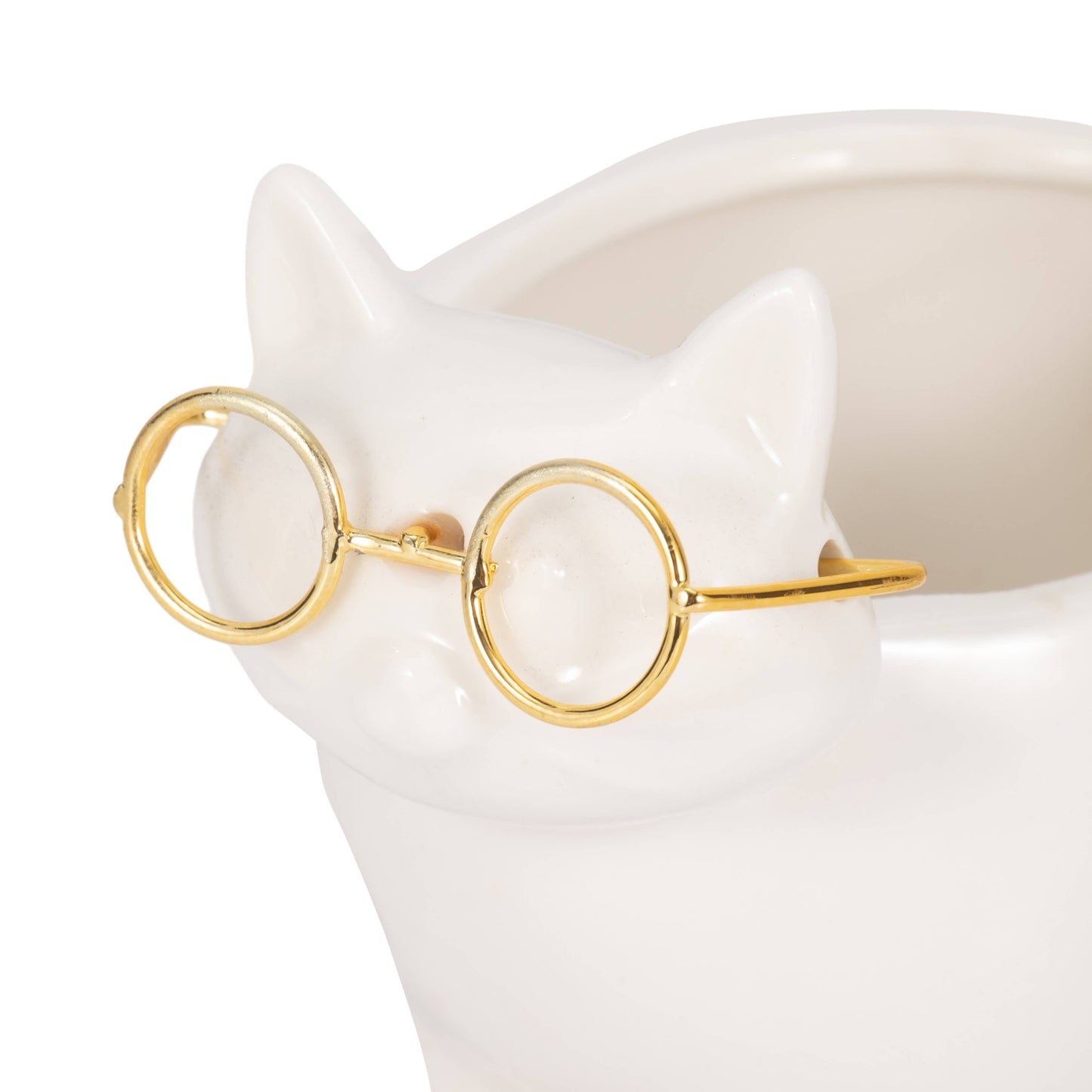 Trinket Dish - White/Gold Ceramic Boho Kitty, 7 in.