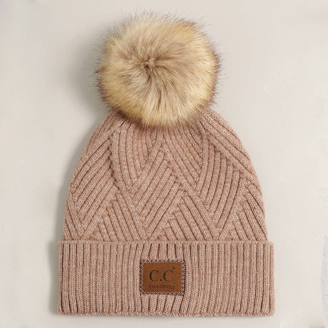 Heather Cuff Beanie with Pom-Pom: ONE SIZE / WARM GREY MIX