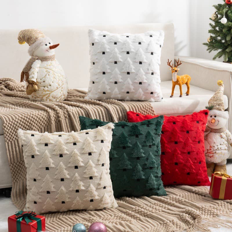 Christmas Tree Embroidered Pillow Cover Holiday Decor