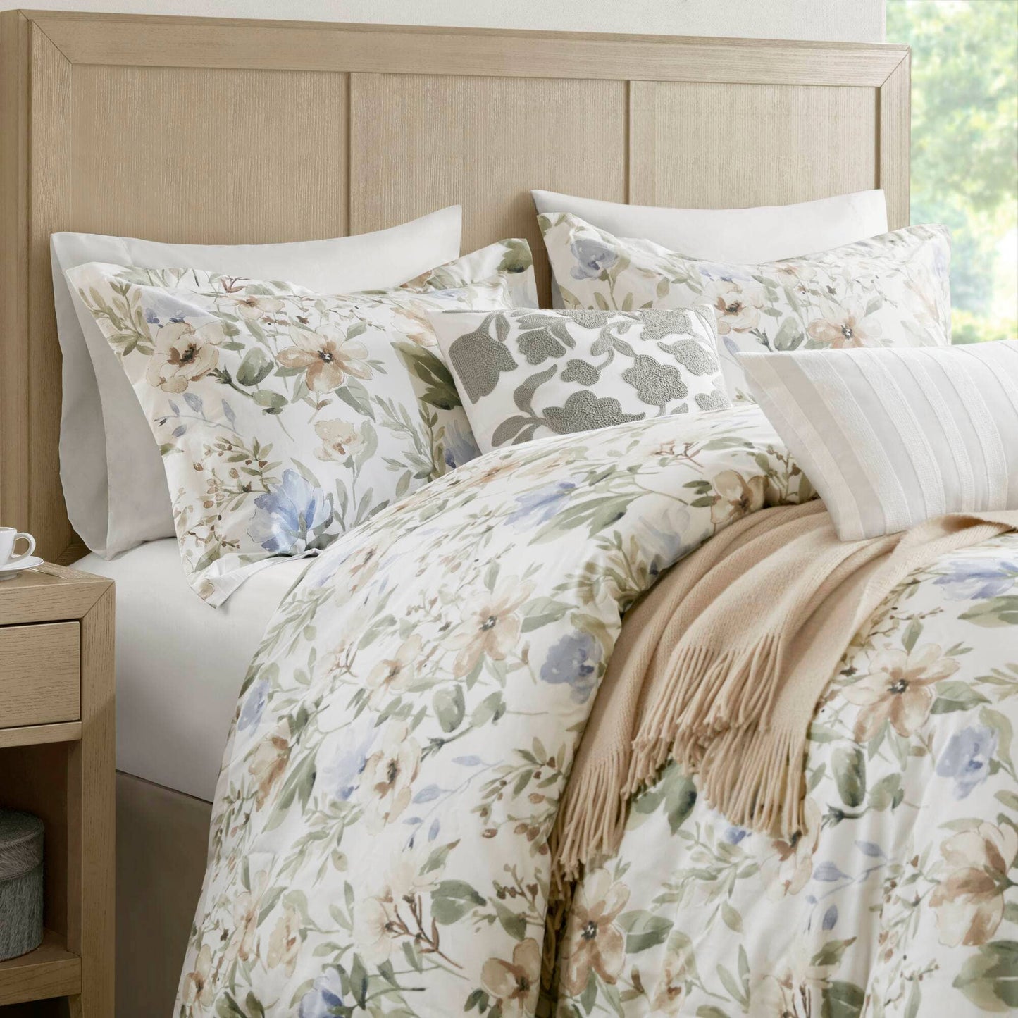 5 Piece 300TC Cotton Sateen Floral Print Duvet Set