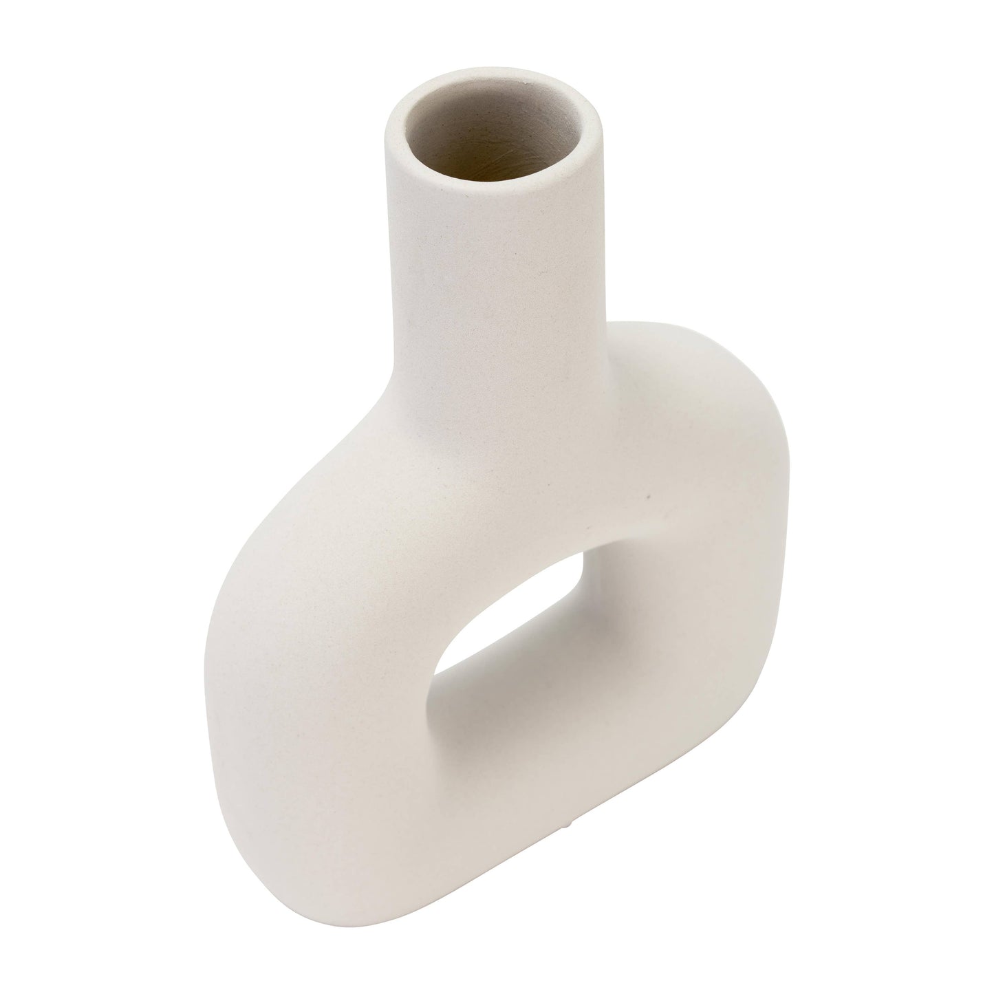 Ceramic Modern Geometric Open Cut Vase - White, 8 in.