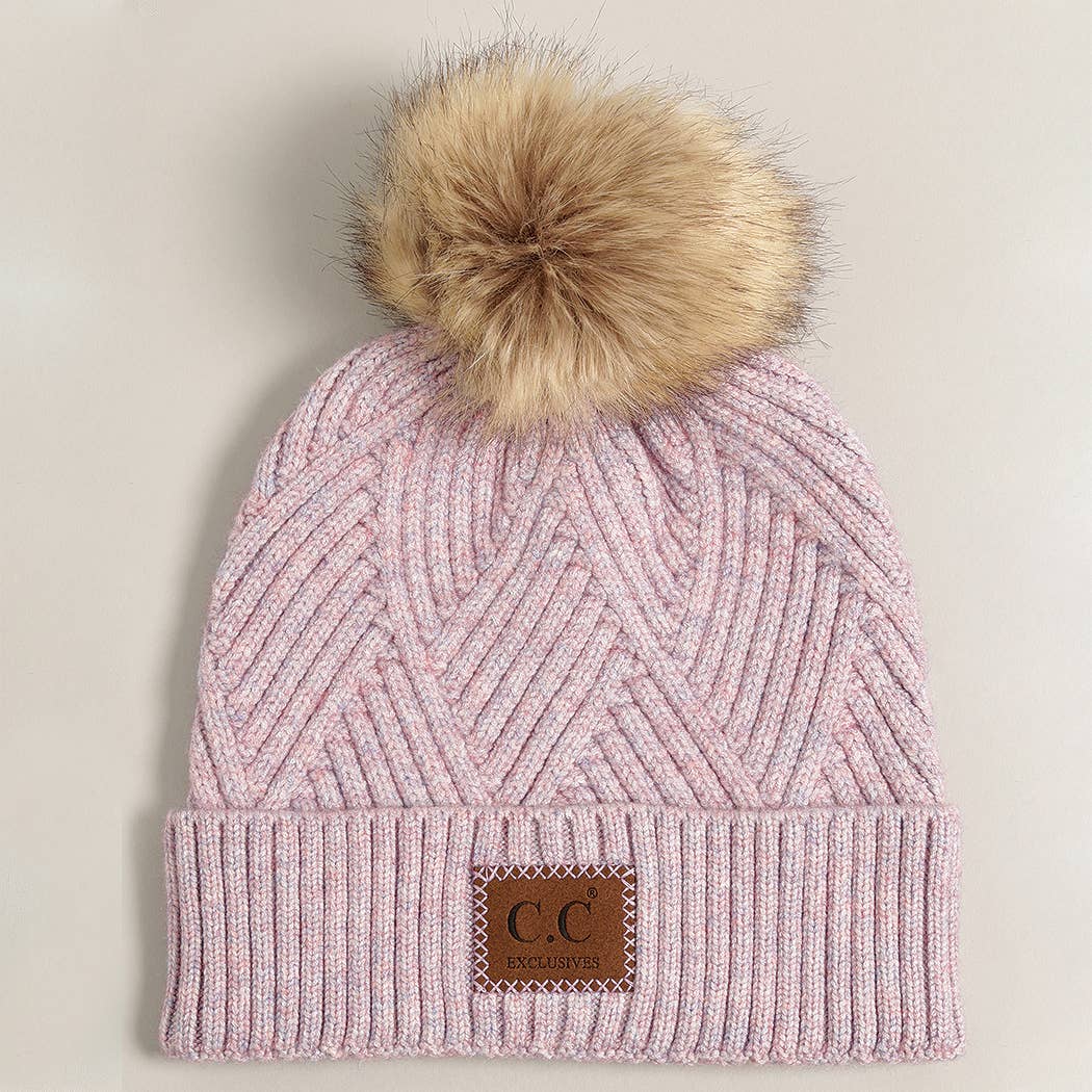 Heather Cuff Beanie with Pom-Pom: ONE SIZE / WARM GREY MIX