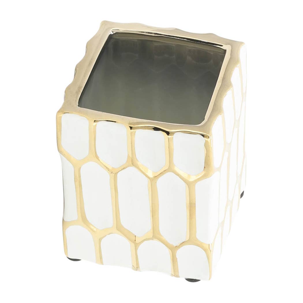 Ceramic Dynasty Design Square Pen Holder - Multi, 4 in.