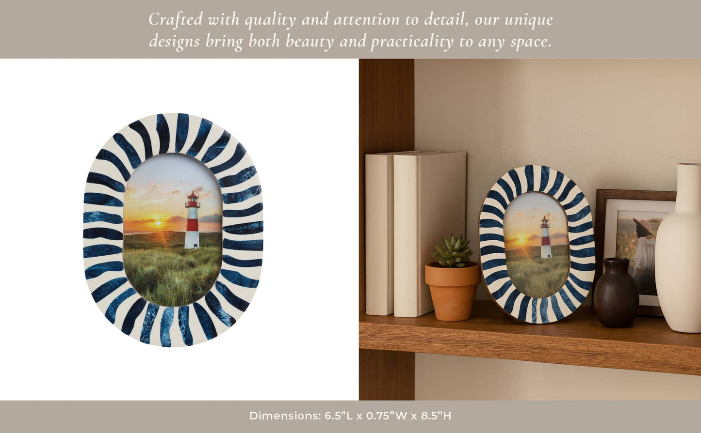4 in. x 6 in. Blue/White Wood with Inlay Pieces Photo Frame