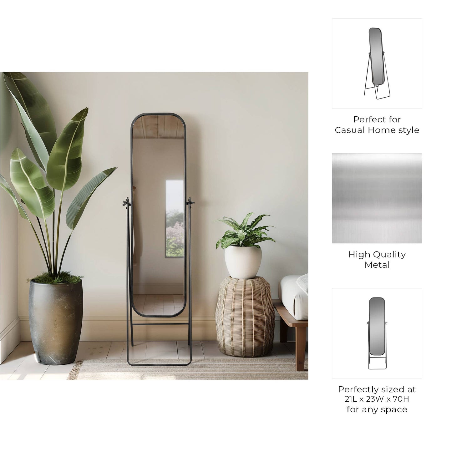 Metal Full Length Floor Mirror on Stand - Black, 69 in.