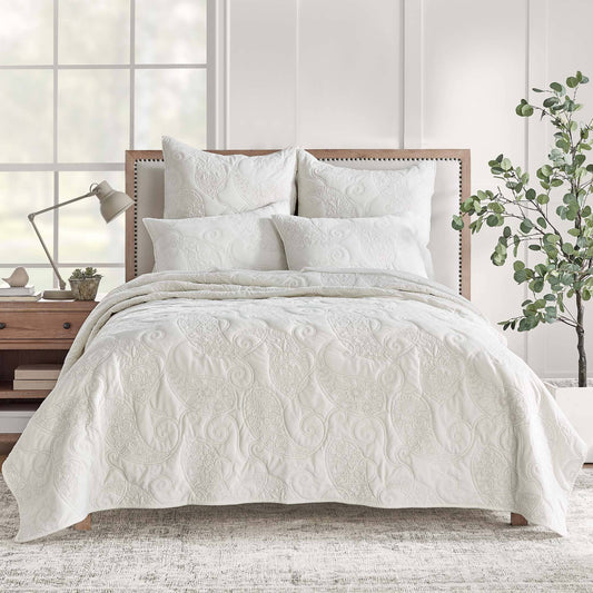 Cream Velvet Quilt Set: White / King/Cal King