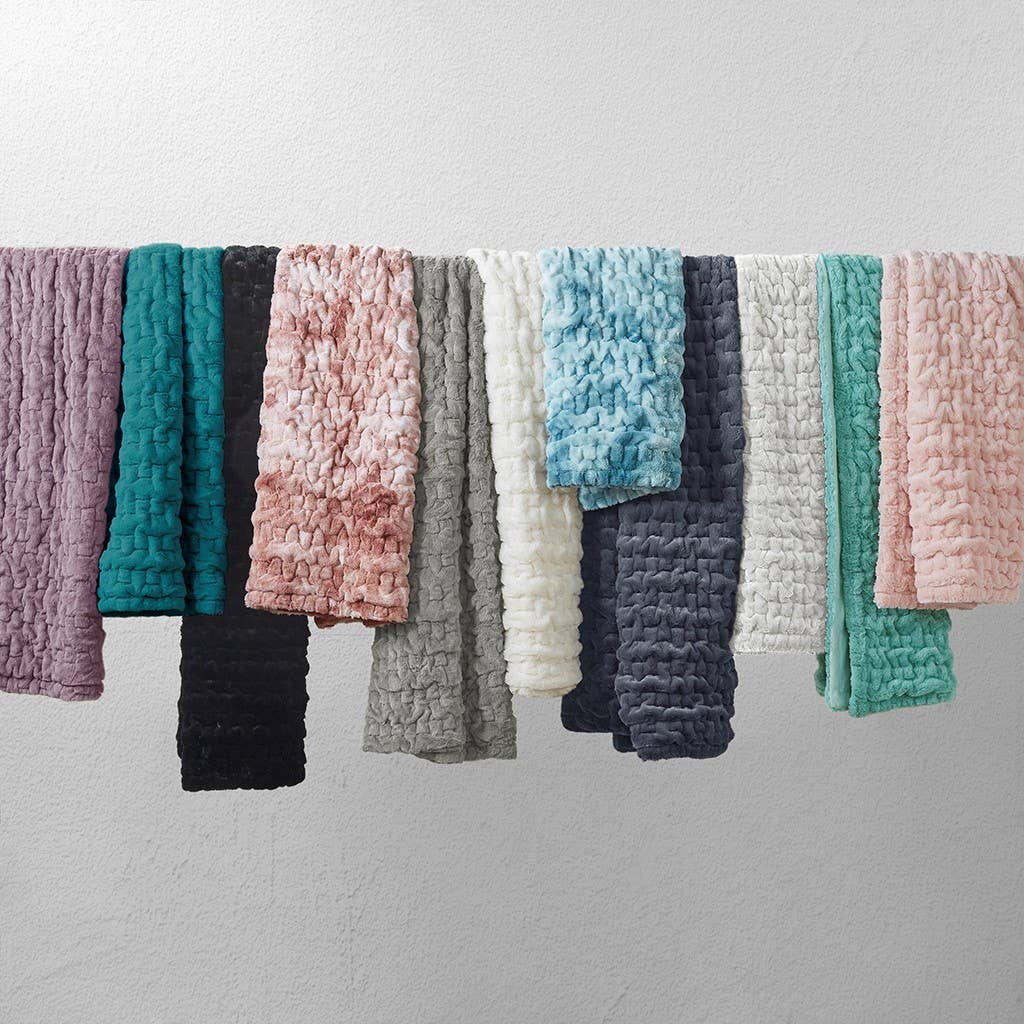 Soft Warm Ruched 50x60" Throw Blanket, Ivory: Throw Blanket