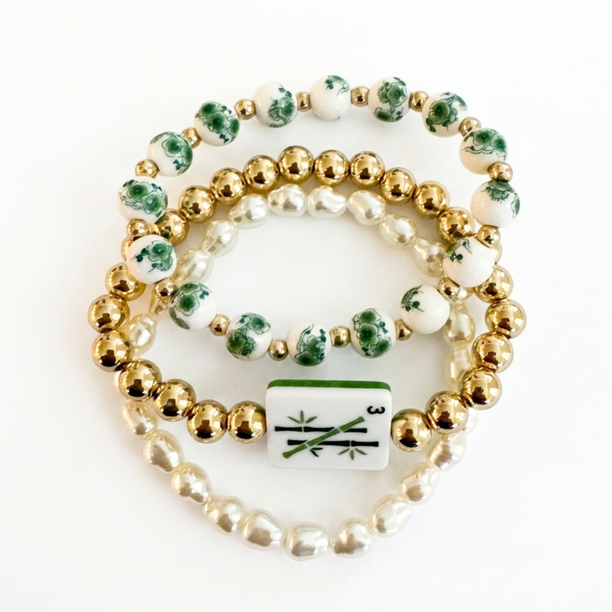 Mahjong Stretch Bracelet Stack – 3 Piece Beaded Set