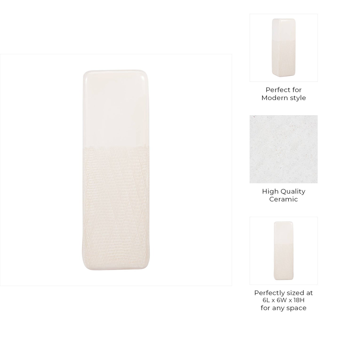 Ceramic Rounded Rim Vase with Textured Body - Ivory, 18 in.