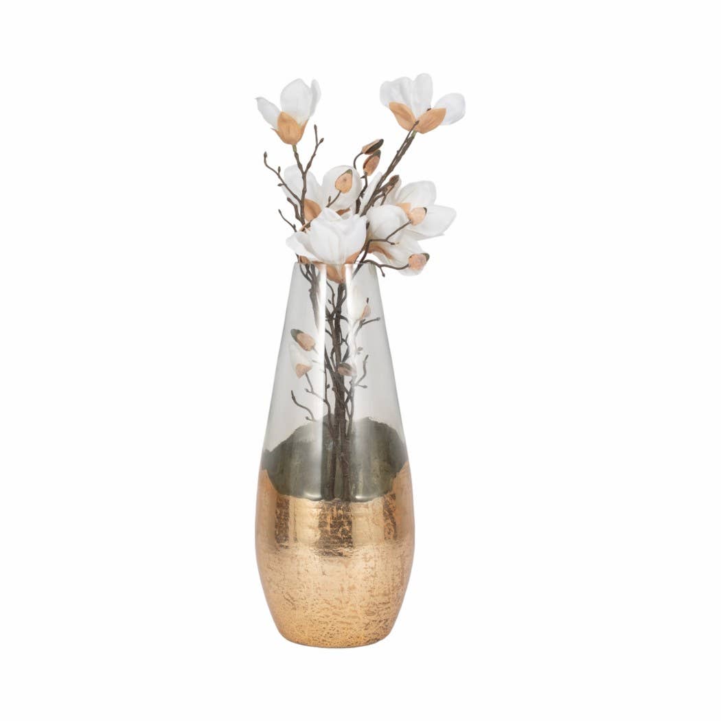 Glass Gold Dipped Tapered Decorative Vase - Clear, 19 in.