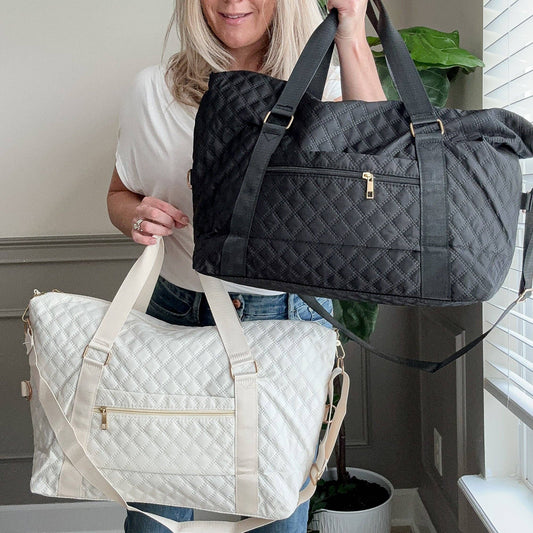 Quilted Overnight Duffle with trolly sleeve : Off White