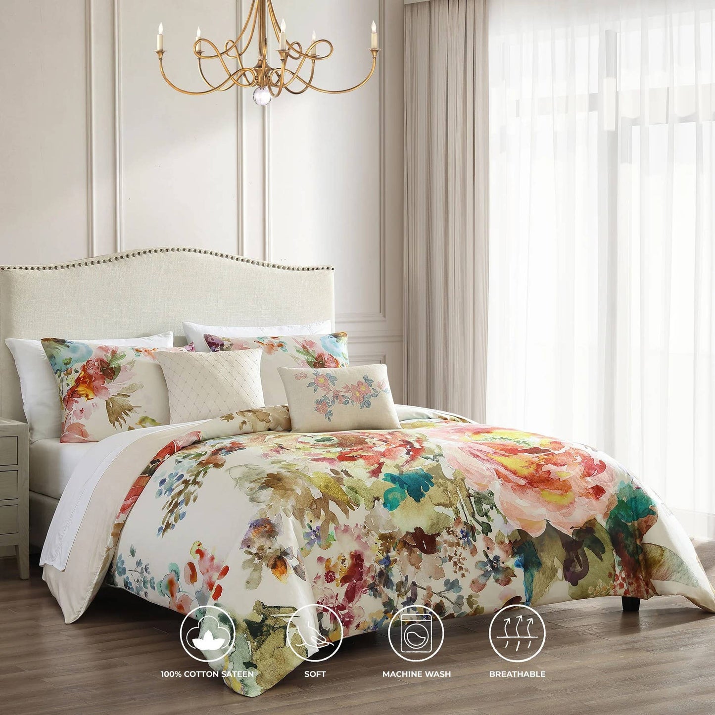 Ivory Garden 100% Cotton 5-Piece Reversible Comforter Set