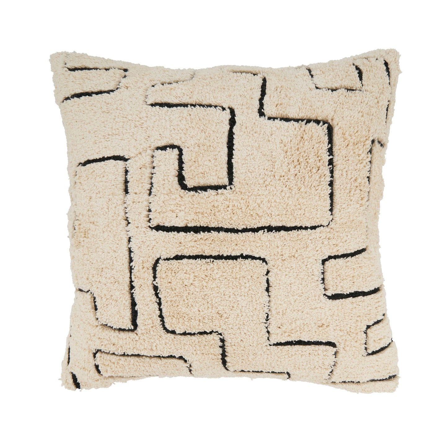 Geometric Splendor Tufted Throw Pillow: Black/Natural / Poly Filled / 20"