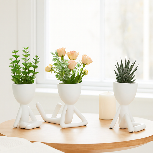 White Ceramic Sitting Human Figure, 6 in. 1pc Random