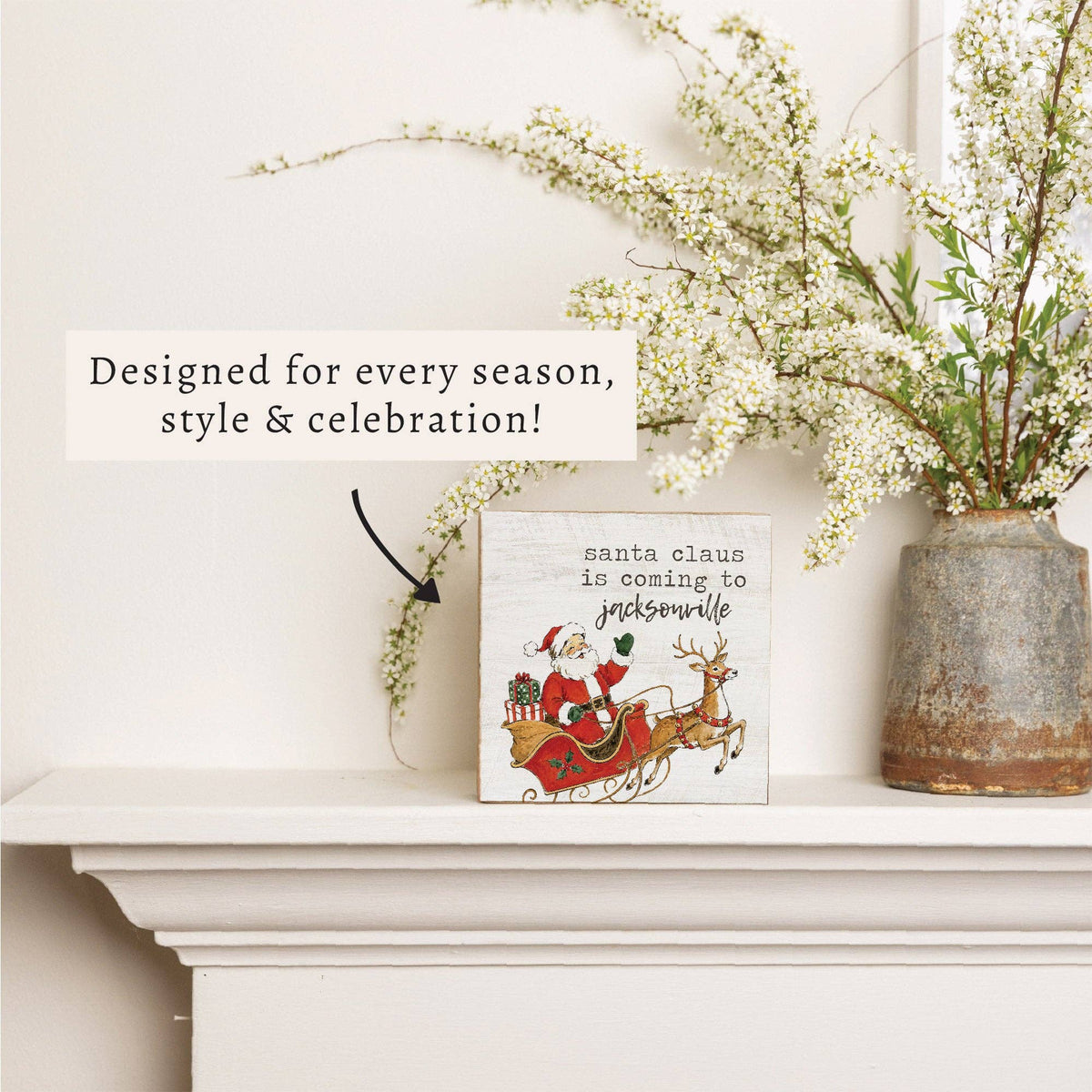 Santa Claus Is Coming To Personalized Block Sign