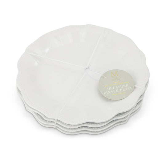 4pk Dotted Ruffle Edge Melamine Dinner Plate - White