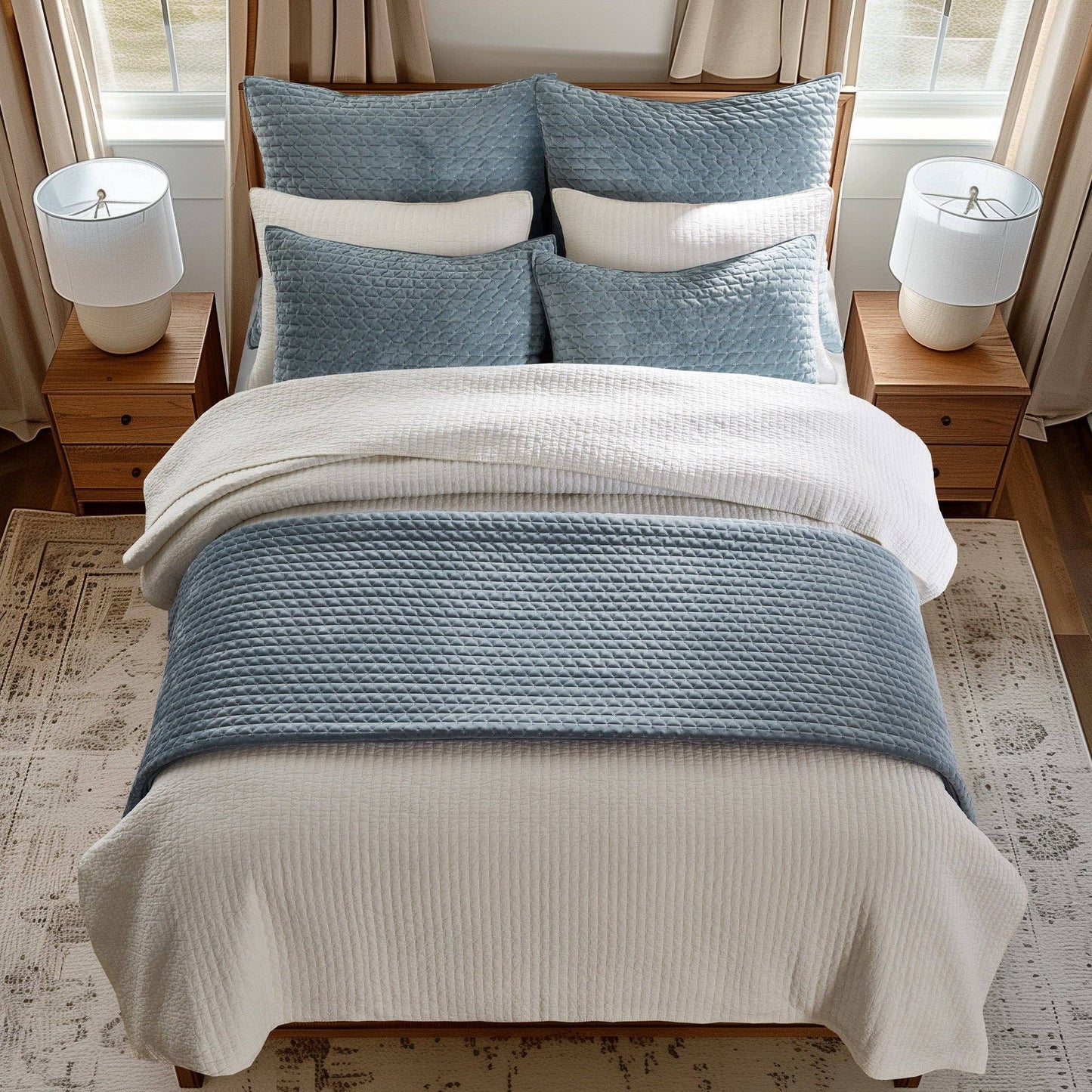 Velvet Stitch Quilt Set: Chambray / Full/Queen
