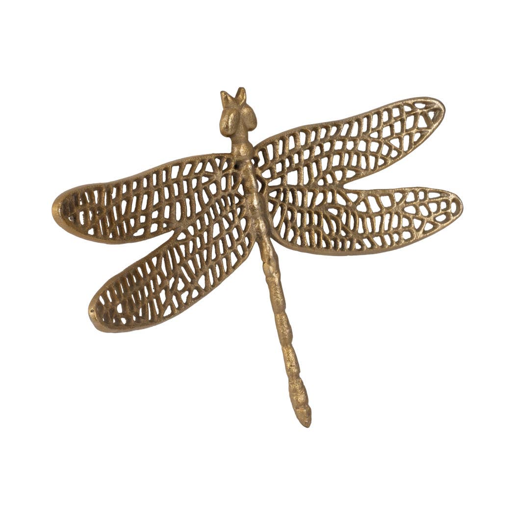 Gold 14 in. Metal Novelty Dragonfly with Cut-Out Figurine
