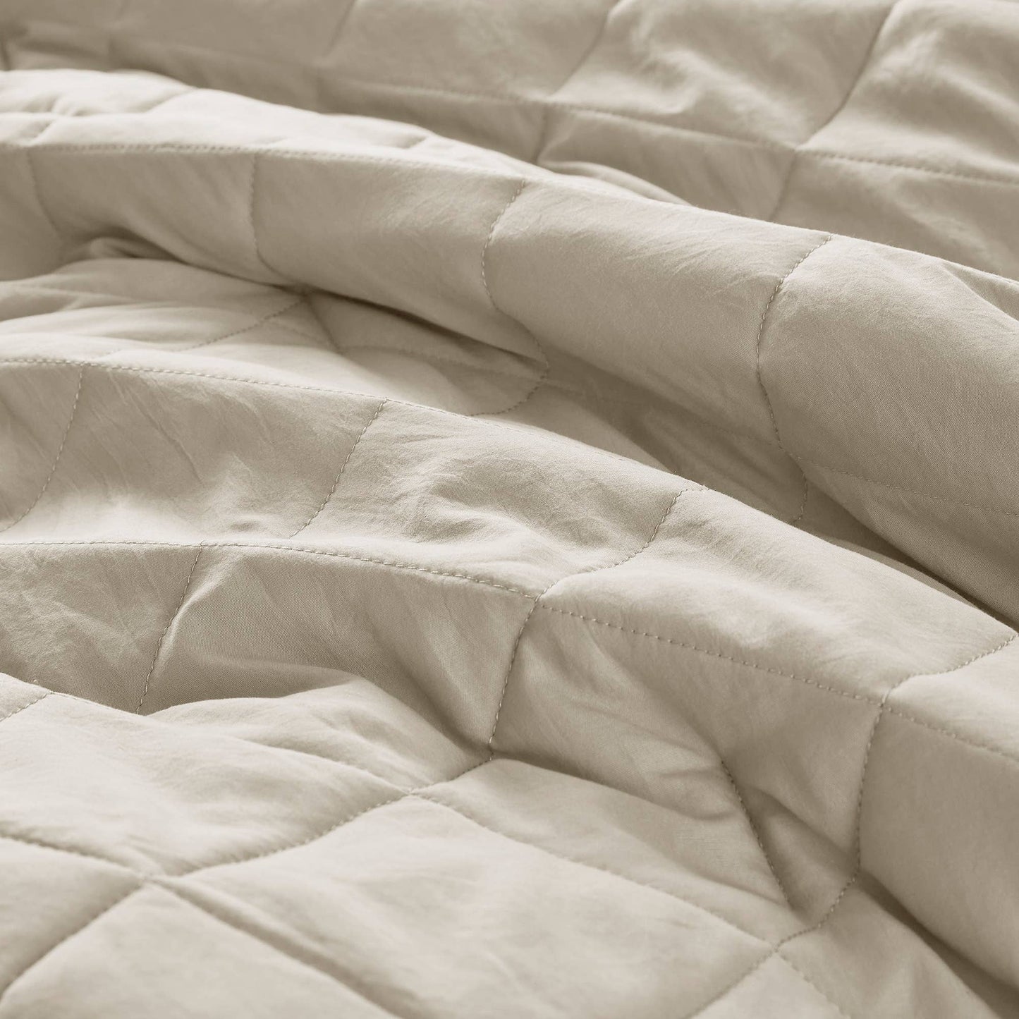 Diamond Quilted Ruffle Edge Comforter Set, Neutral