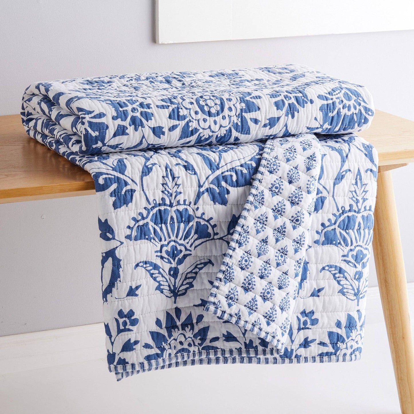 Clara Blue Quilted Throw Blanket