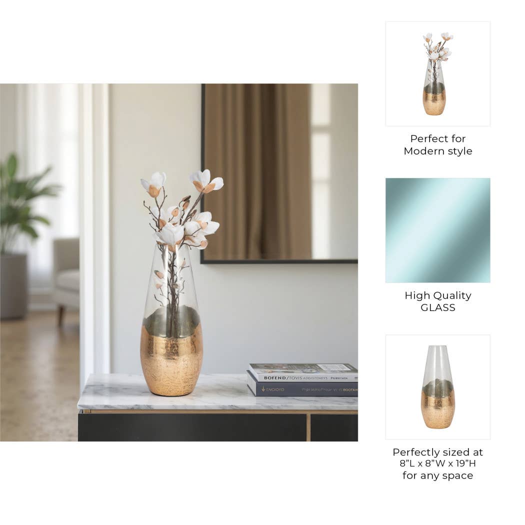 Glass Gold Dipped Tapered Decorative Vase - Clear, 19 in.