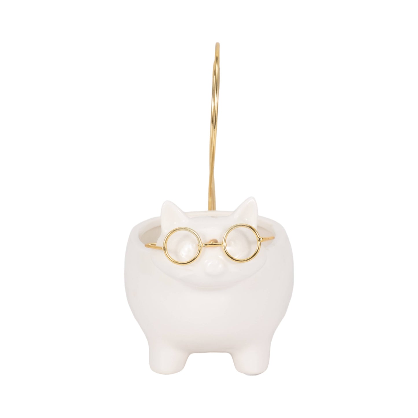 Trinket Dish - White/Gold Ceramic Boho Kitty, 7 in.