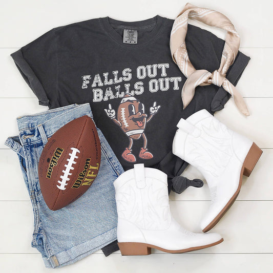 Falls Out Balls Out Funny Graphic Tee, Game Day, Football: Small