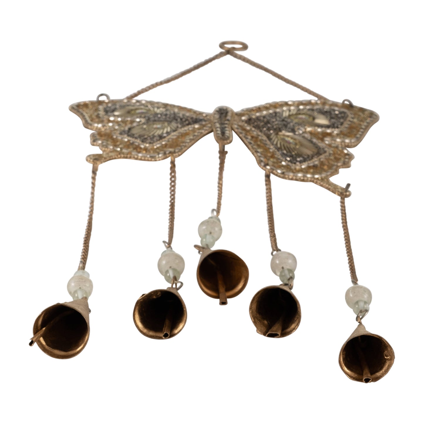 Wind Chime - Gold Metal Beads Mosaic Butterfly, 24 in.