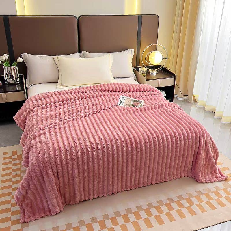 Stripe Fleece Throw – Ultra Plush Ribbed Blanket with 1.6" Wide Channel Texture