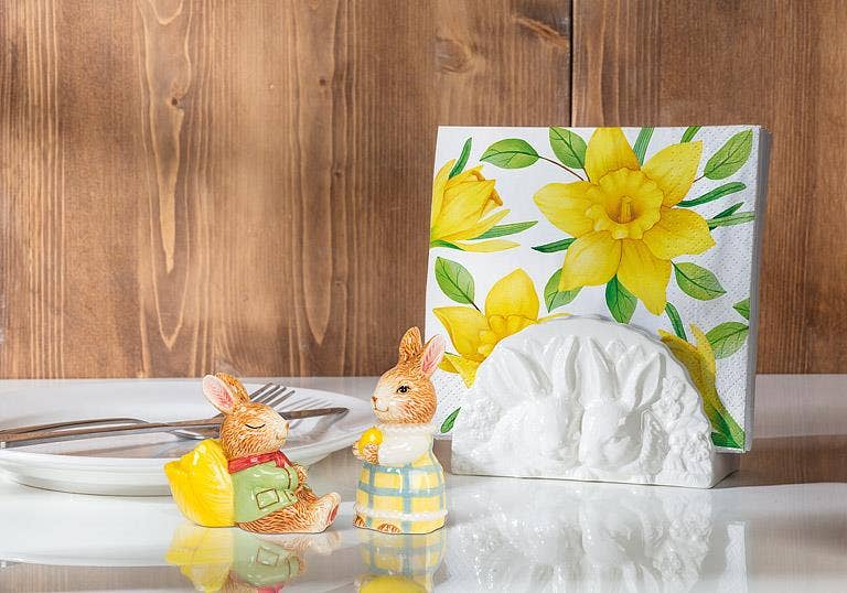 Rabbit Pair Napkin Holder-White-5.5"L