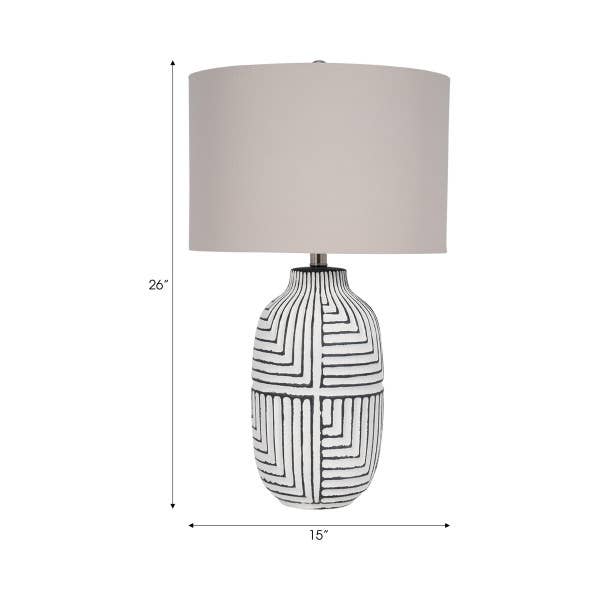 Table Lamp - White Ceramic Boho Tribal Textured, 26 in.