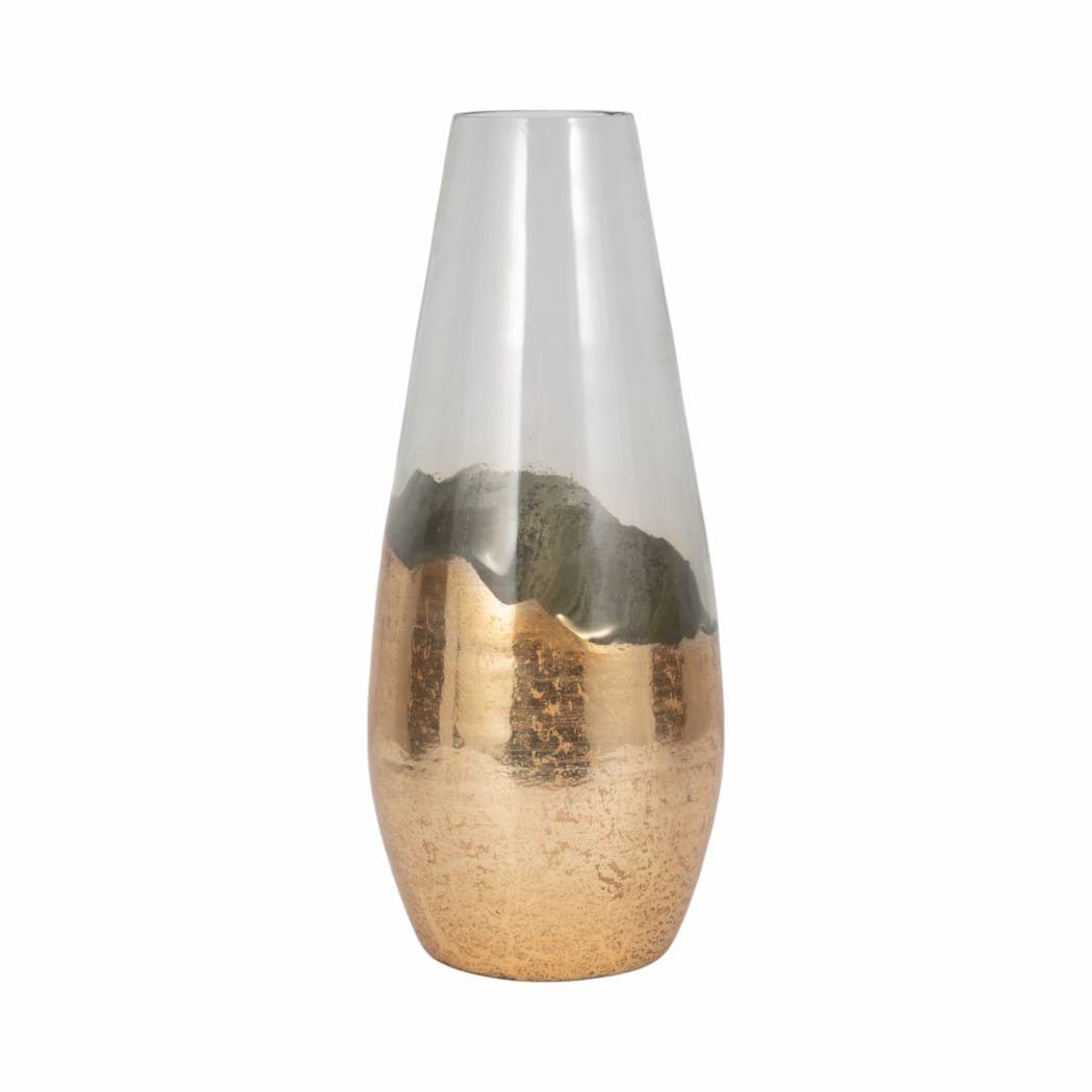 Glass Gold Dipped Tapered Decorative Vase - Clear, 19 in.