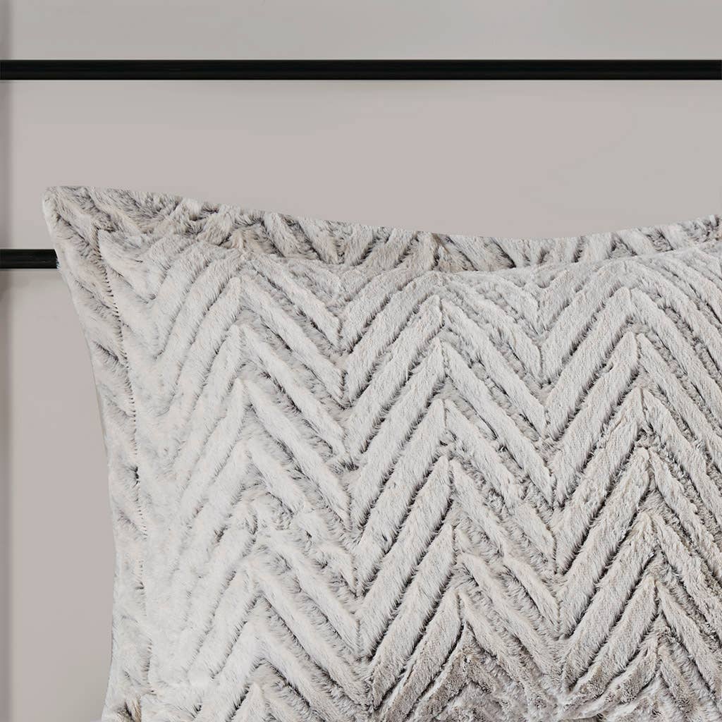 Chevron Faux Fur Comforter/Duvet Cover Set, Grey