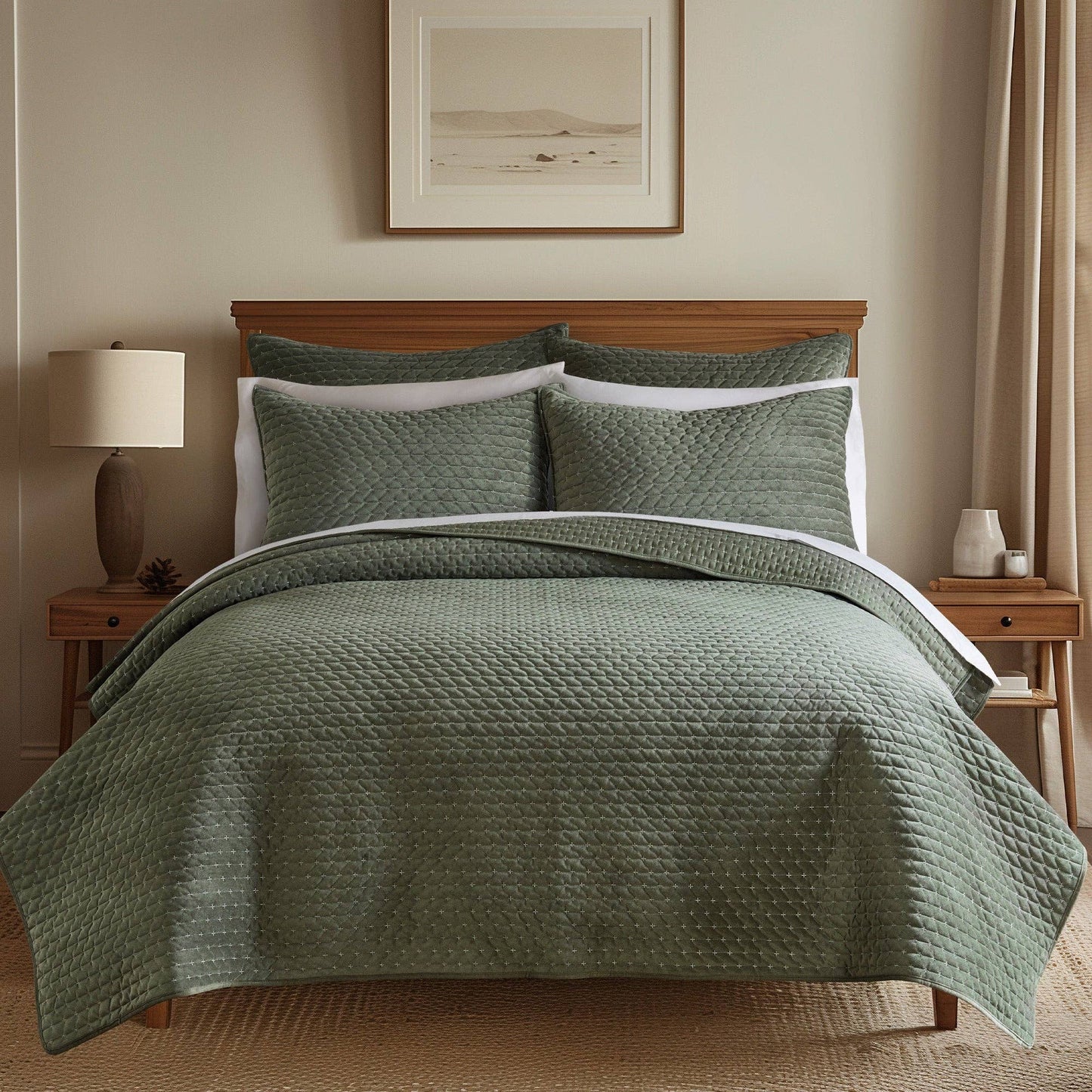 Velvet Stitch Quilt Set: Chambray / Full/Queen