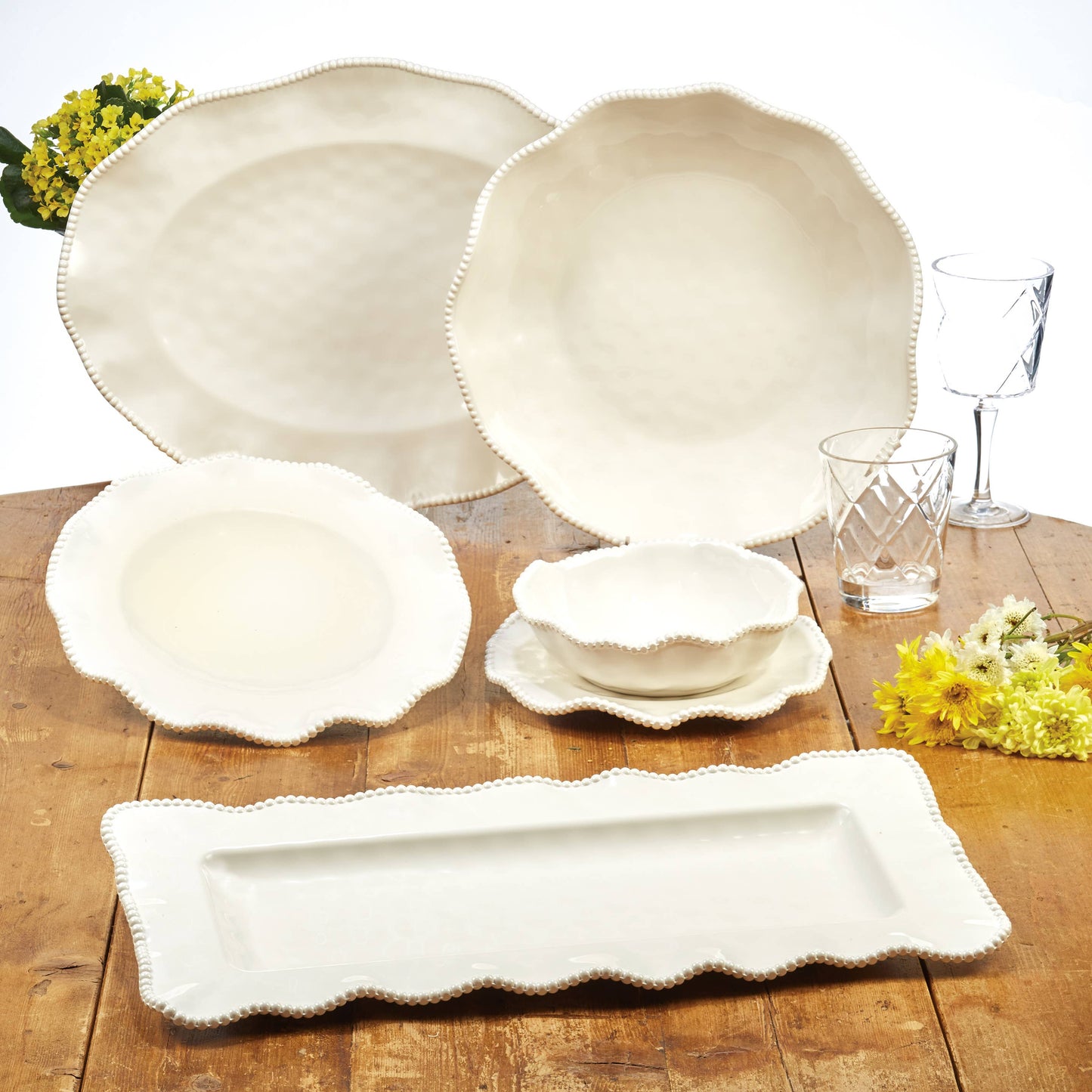 Perlette Cream Melamine Rectangular Platter 19 in  x 9 in