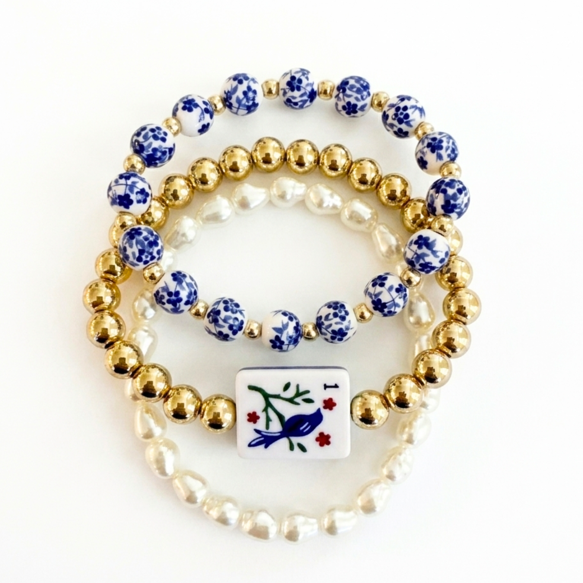 Mahjong Stretch Bracelet Stack – 3 Piece Beaded Set