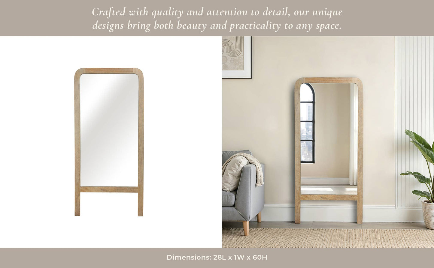Mirror - Brown Wood Glass Full-Length Leaner Footed, 60 in.