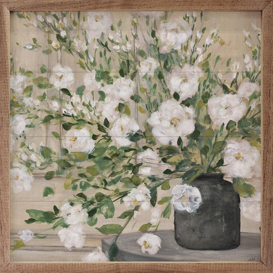 White Bouquet Gray Vase By Julia Purinton: 24 x 24 x 1.5