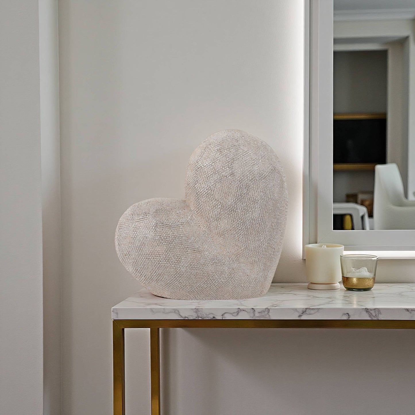 Ceramic Scratched Geometric Heart Sculpture - Gold, 8 in.