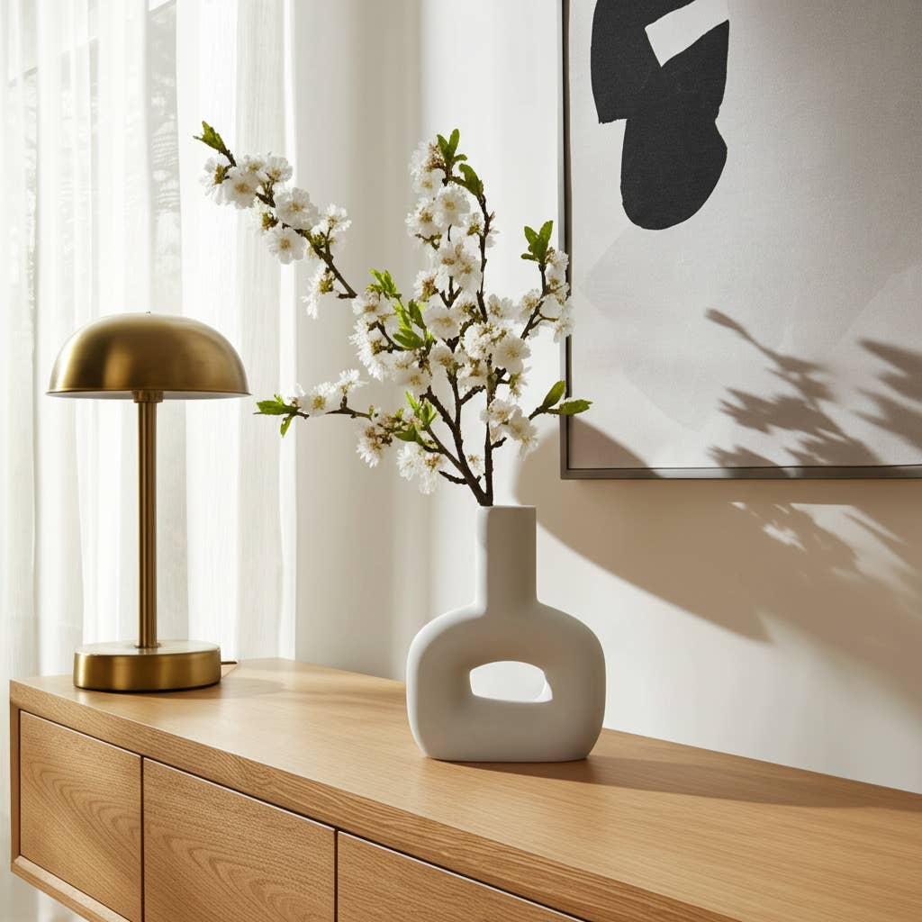 Ceramic Modern Geometric Open Cut Vase - White, 8 in.