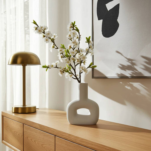 Ceramic Modern Geometric Open Cut Vase - White, 8 in.