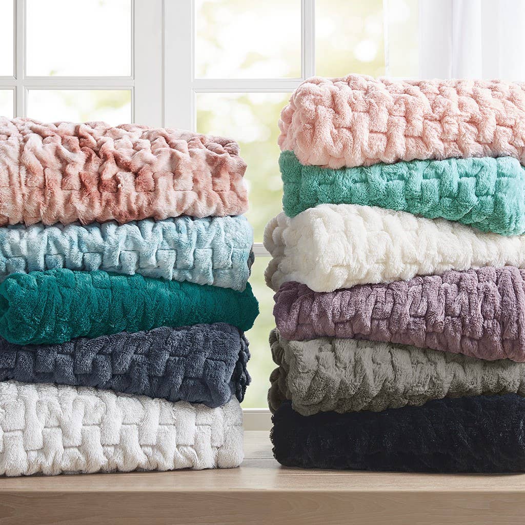 Soft Warm Ruched 50x60" Throw Blanket, Ivory: Throw Blanket
