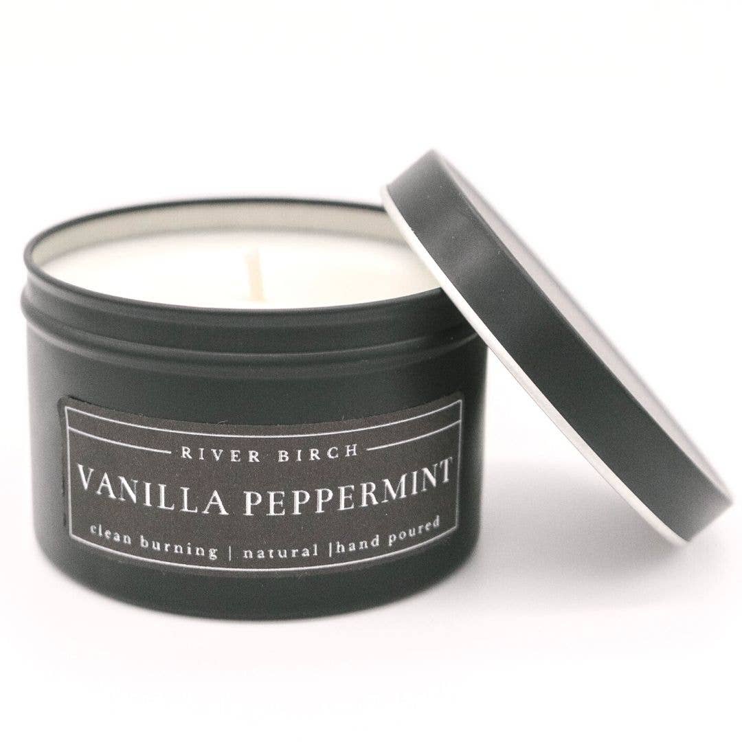 8oz Vanilla Peppermint - Black Tin Soy Candle